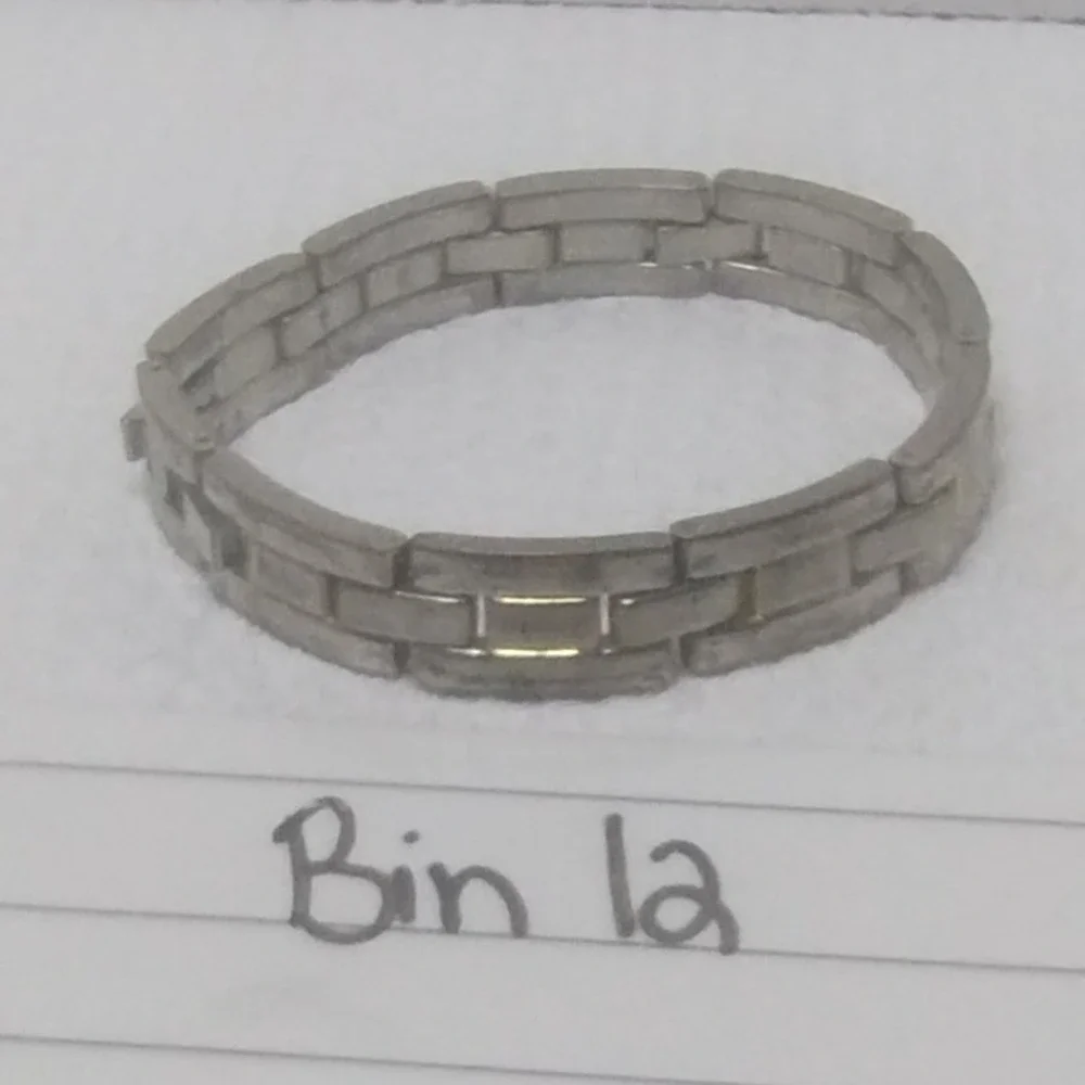 Two Tone Silver Gold Brick Link Bracelet 7.5 Inch Unisex Mixed Metal Gorpcore
